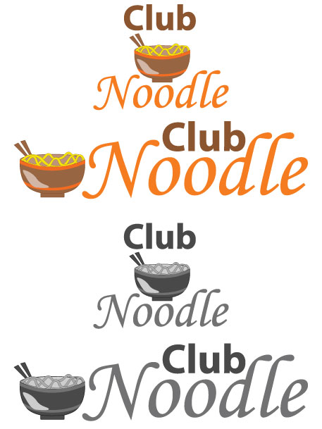 The black and white as well as the colored version of the Club Noodle logo.