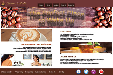 A complete mockup to show how the Wake Up Cafe website will look like.
